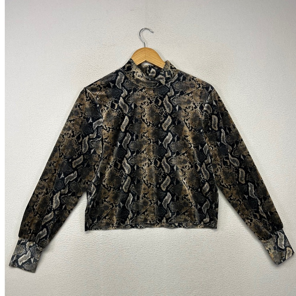 Chic Animal Print Carmen Marc Valvo Womens S Brown Snakeskin Mock Neck Top